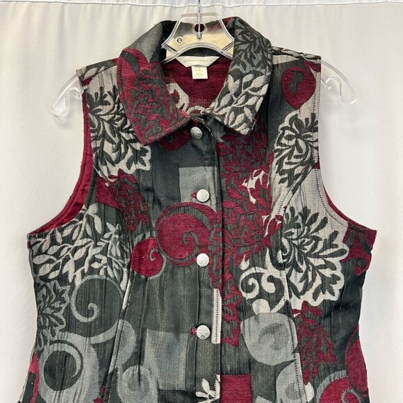 Christopher & Banks Womens Vest Multicolor Floral Waist Length Buttons Collar S - Picture 2 of 11